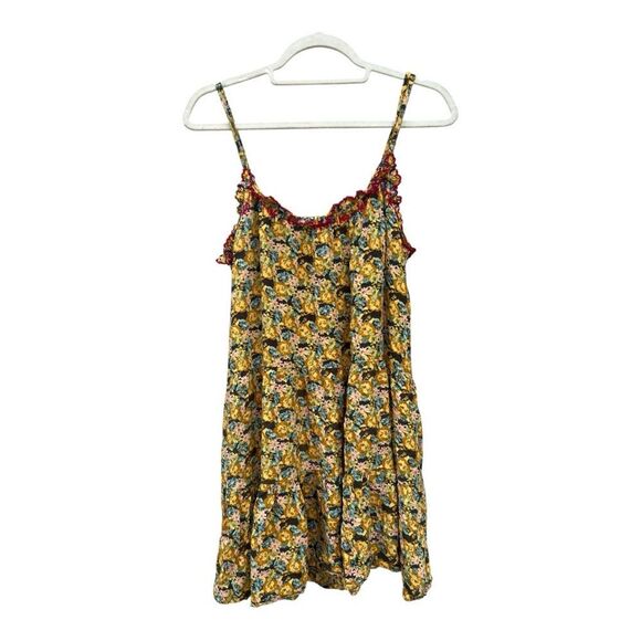 Natural Life Yellow Ruffle Tiered Embroidered Boho Summery Festival Mini Dress M - Picture 4 of 6